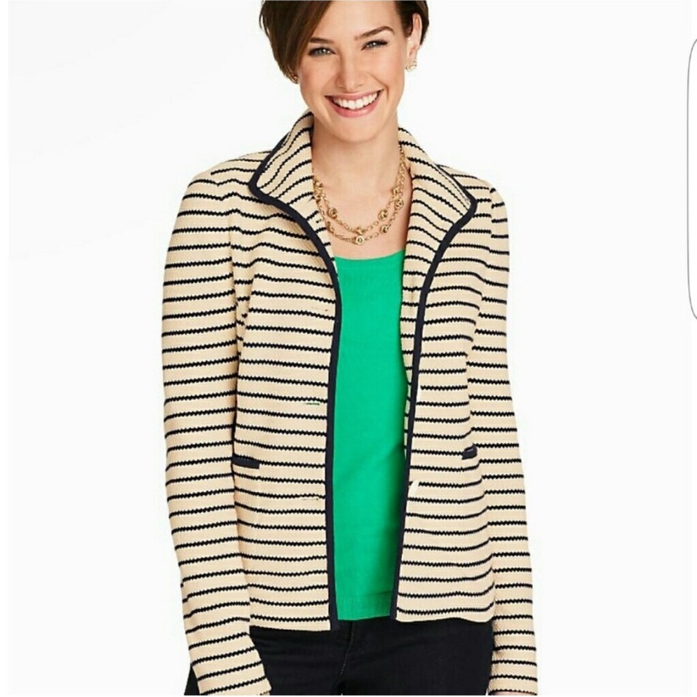 Talbots Cotton Striped Knit Blazer Cream
Navy Nautical size XL - Picture 3 of 4